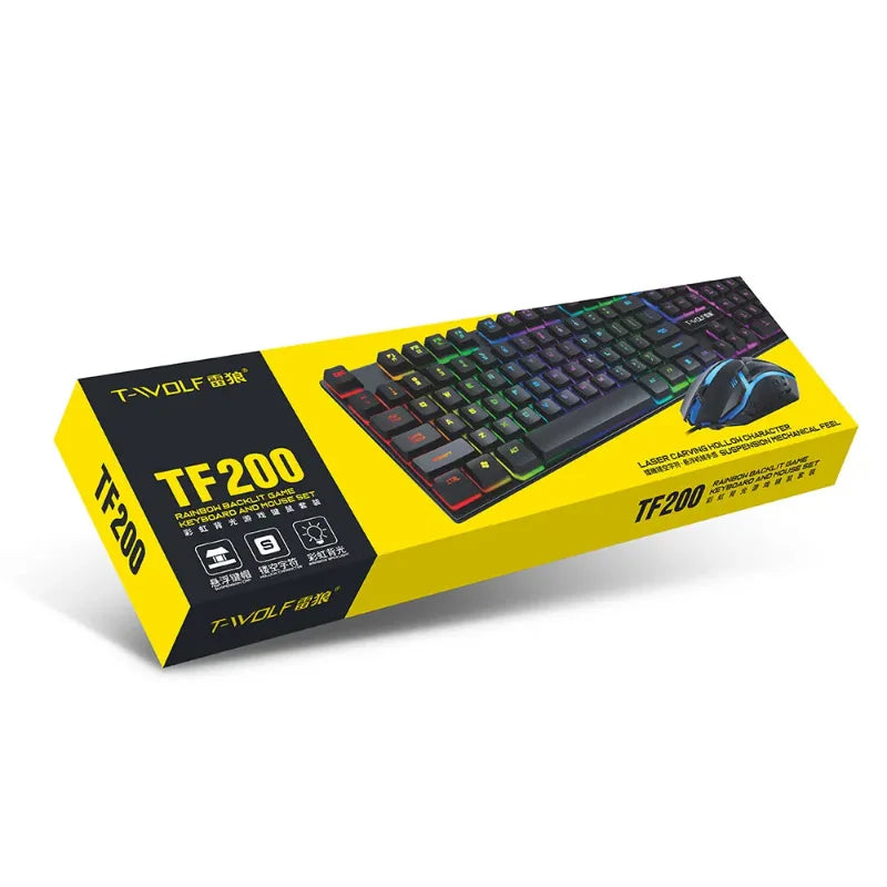 T20 Wired Keyboard Mouse Set 104 Keys RGB Blacklight Multi-function Shortcut USB Wired Gaming Keyboard English Russian Spanish