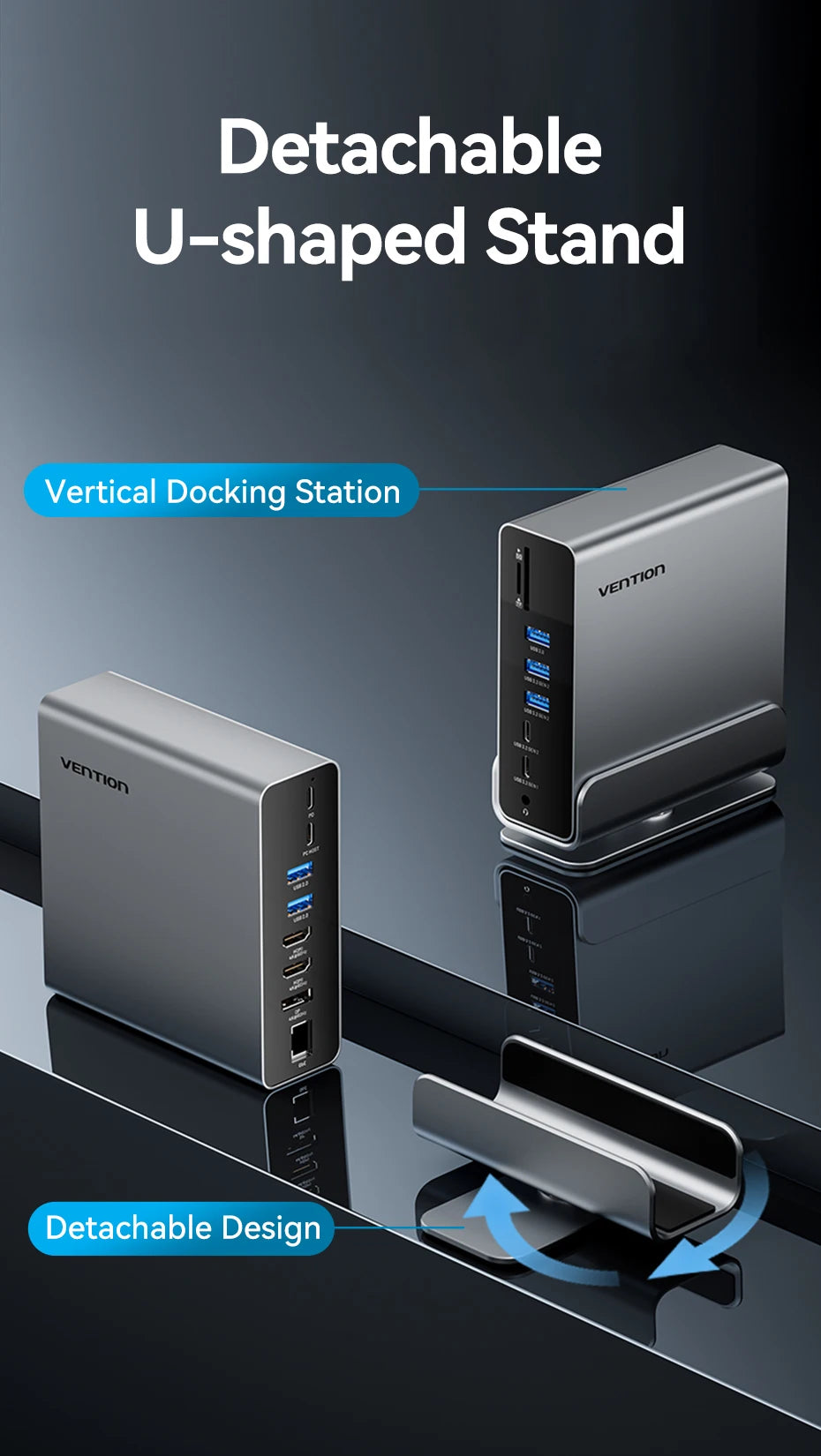 Vention 15 in 1 USB C Docking Station 4K HDMI Triple Monitor Hub USB 3.2 10Gbps RJ45 1000M 100W for Windows PC Laptop HP MacBook