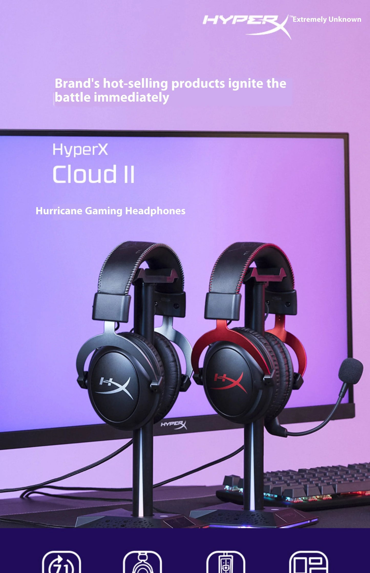 HyperX Cloud 2 II Gaming Headset Hi-Fi 7.1 Surround Sound Detachable 8 Microphone With USB sound card