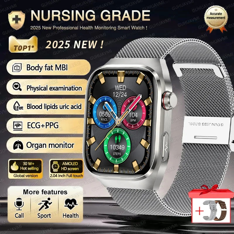 Xiaomi 2025 New Three highs Blood Pressure Smartwatch ECG Uric Acid Heart Rate Clock Body Analysis Health Monitoring Watches