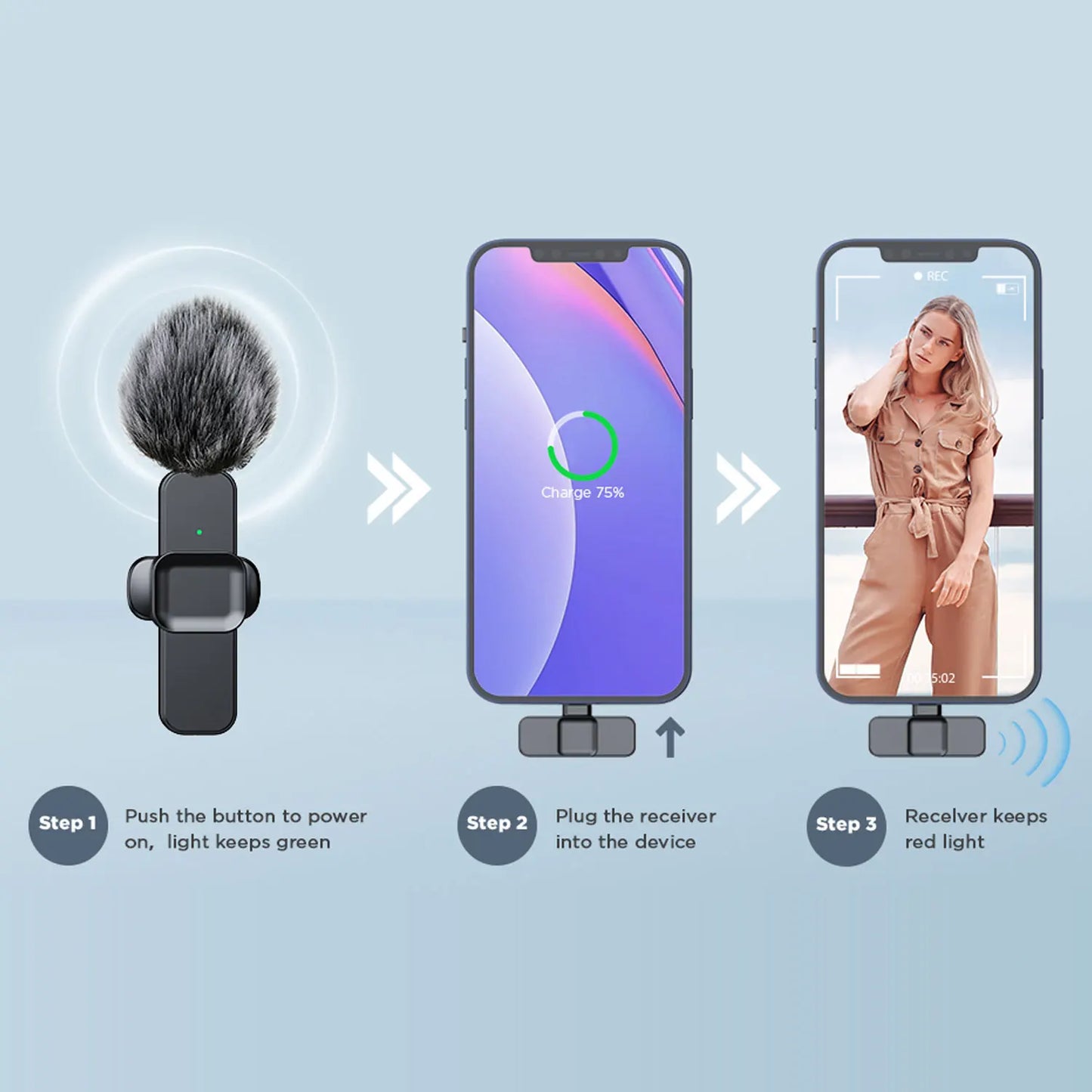 SNZIYAG K10 Wireless Lavalier Microphone Portable Audio Video Recording Mini Microphone for iPhone Android PC Live Gaming Phone