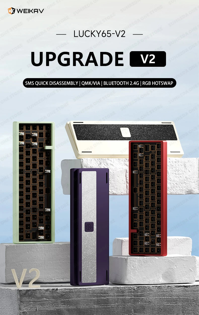 Lucky65 V2 NUT65 Sugar65 Weikav Lucky 65keys Mechanical Keyboard Aluminum 3-Mode Rgb Hot Swappable Custom Wired Gaming Keyboard