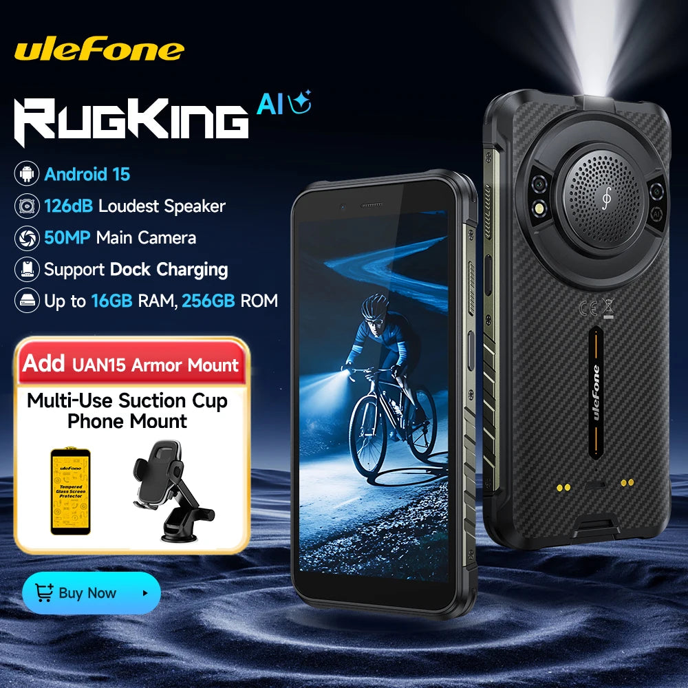 【2025 NEW】Ulefone RugKing 4G Rugged Phone Android 15 Up to 16GB+256GB Waterproof Smartphone 9600mAh 50MP Camera NFC Global