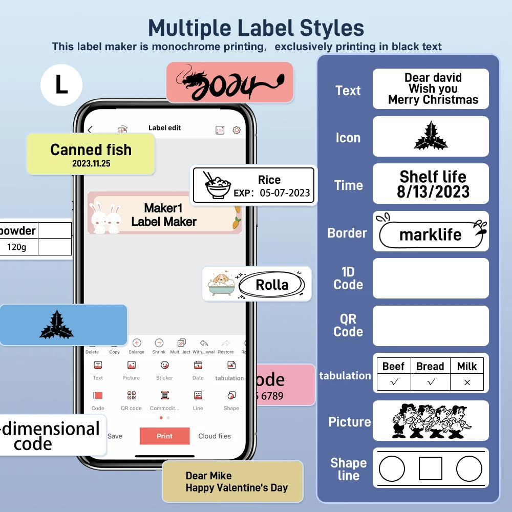 Marklife Mini Smart Label Printer B1 D110 B21 M1 Bluetooth Inkless Sticker Printer For Office Kitchen School To Gift/Marking