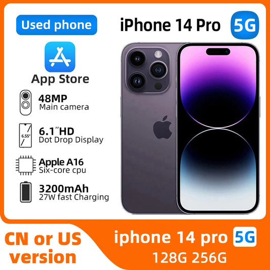 Apple iphone 14 pro 5G Unlocked 6.1 inch 2556x1179 Screen 3200 Battery  iOS 48MP Camera  in Good Condition Original used phone