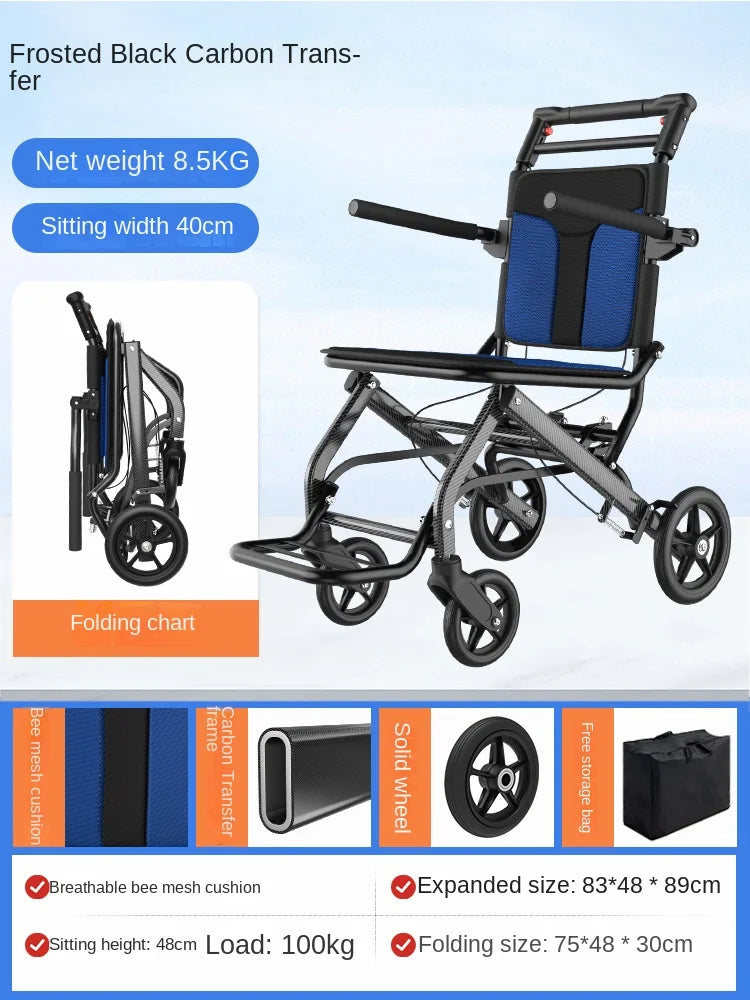 Airplane travel wheelchair rolling chair 7.8kg portable folding  safe  simple walking stick  elderly hand brake