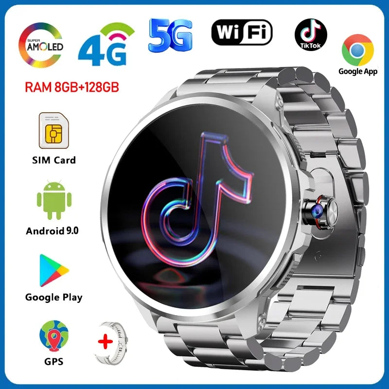 5G/4G Full Network Smart Watch 1.95 inch 720*720 Big Screen HD 8GB+128GB RAM Video Call Smartwatch Google Play WIFI GPS Sim Card