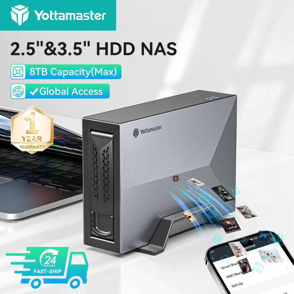 Yottamaster Nas Server Storage Private Cloud Nas Storage for Family HDD SSD Network Attached Storage Remote Access Backup Nas