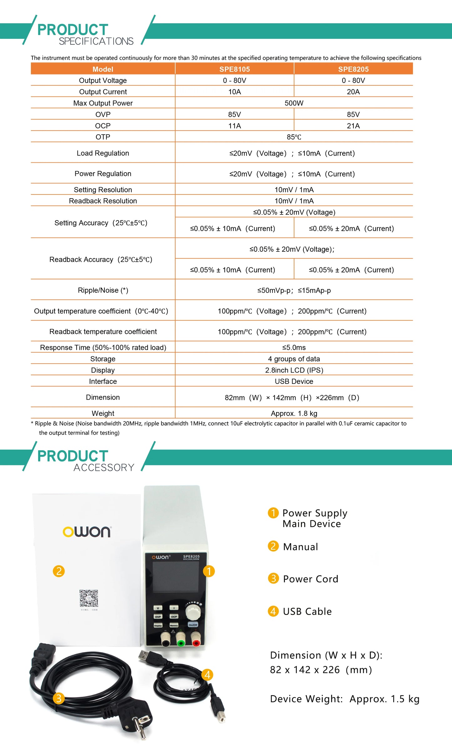 OWON SPE8205 SPE8105 Programmable DC Power Supply, 80V 10/20A 500W Portable Laboratory Power Supply List Waveform Editing Output