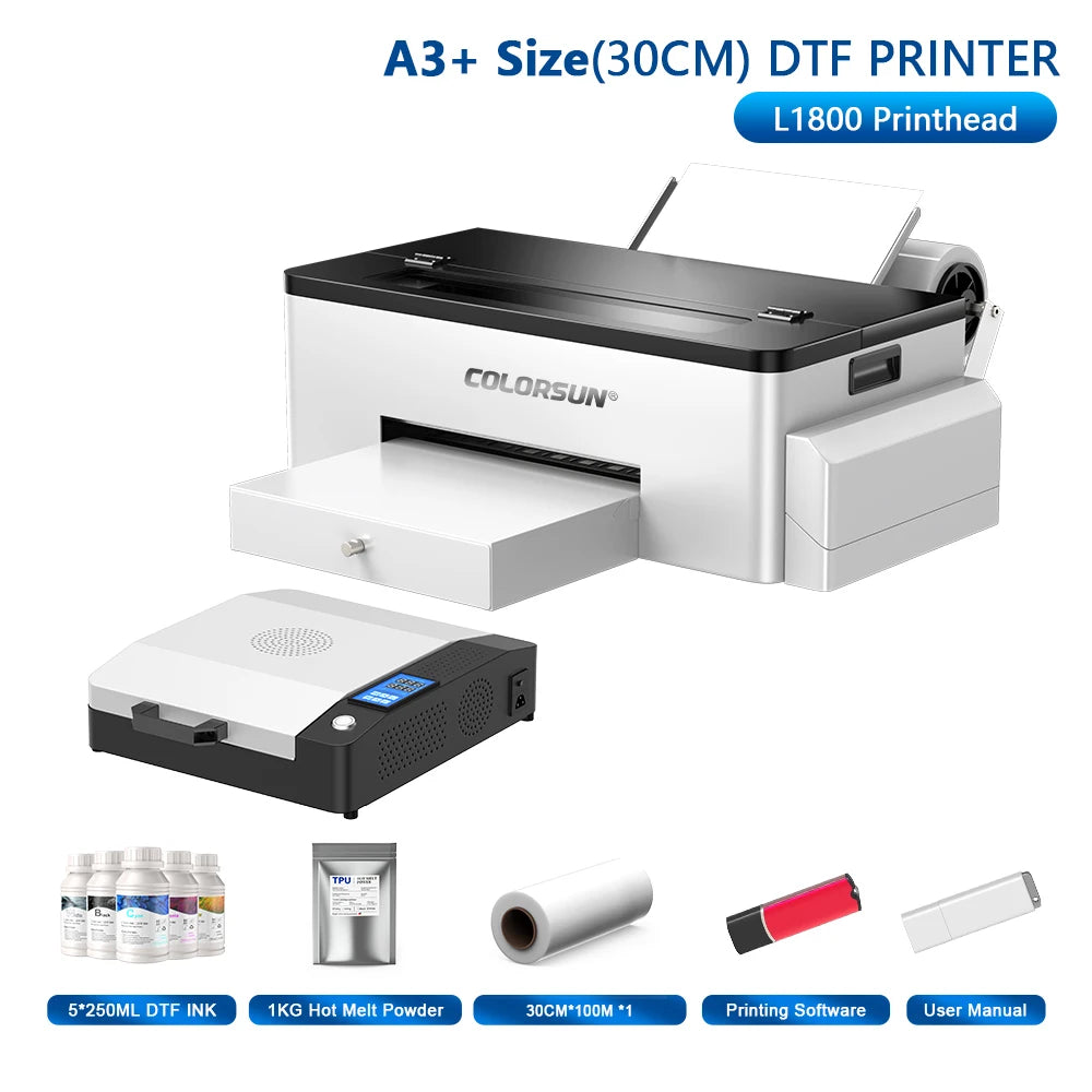 Colorsun A3 DTF Printer For Epson L1800 DTF Printing Machine Direct to Film Impresora A3 DTF Printers For T-Shirt Hoodies Fabric