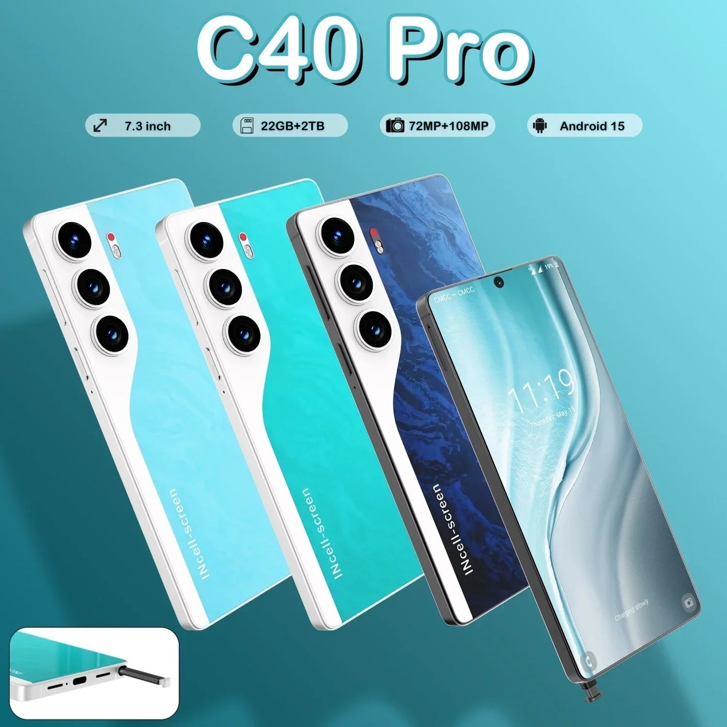 HOT 2025 new C40 Pro original intelligent 4G 5G dual card dual standby Android 14 system global version 108MP 8000mAh battery
