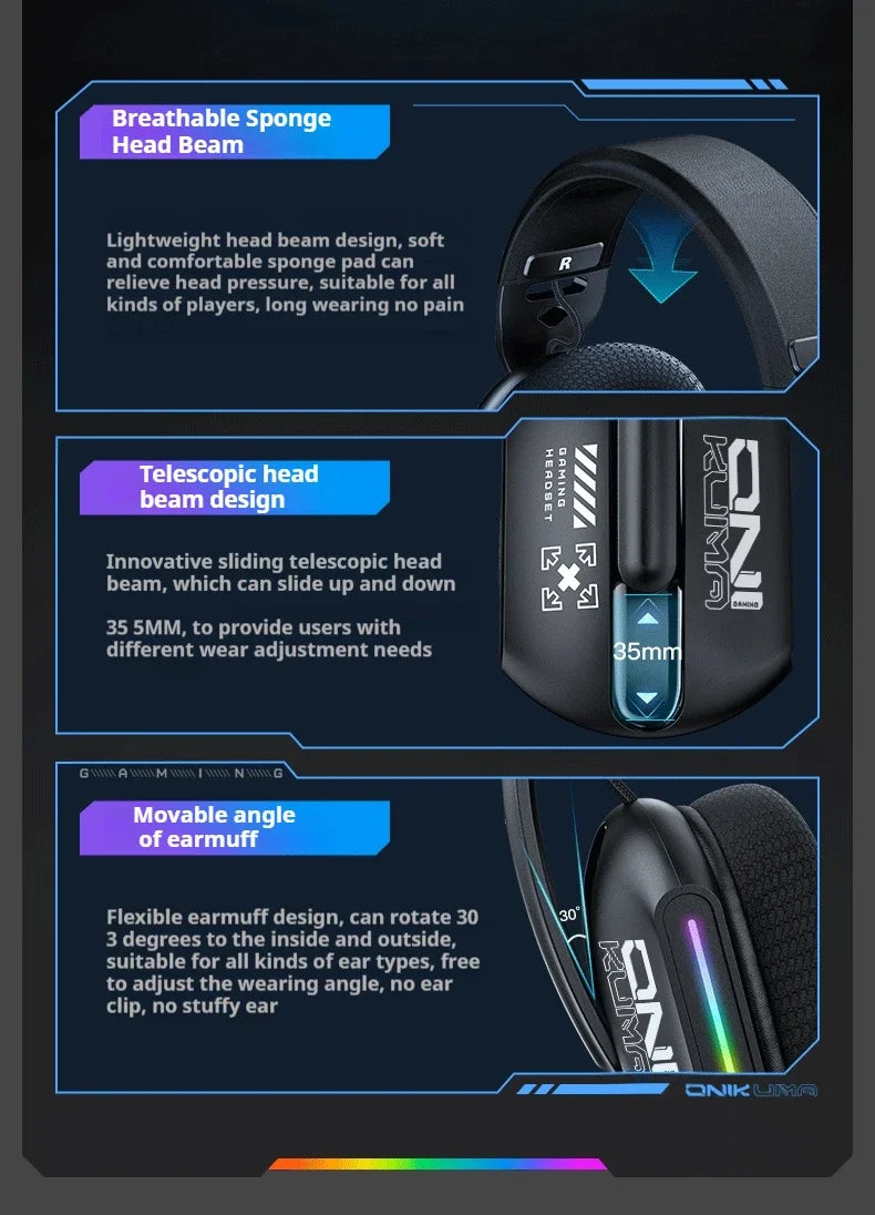 ONIKUMA Wireless Gaming Headset: 2.4G/Wired/Bluetooth 3 Modes, Bendable HD Mic, Soft Ear Pads, Immersive Sound for PC/PS4/5