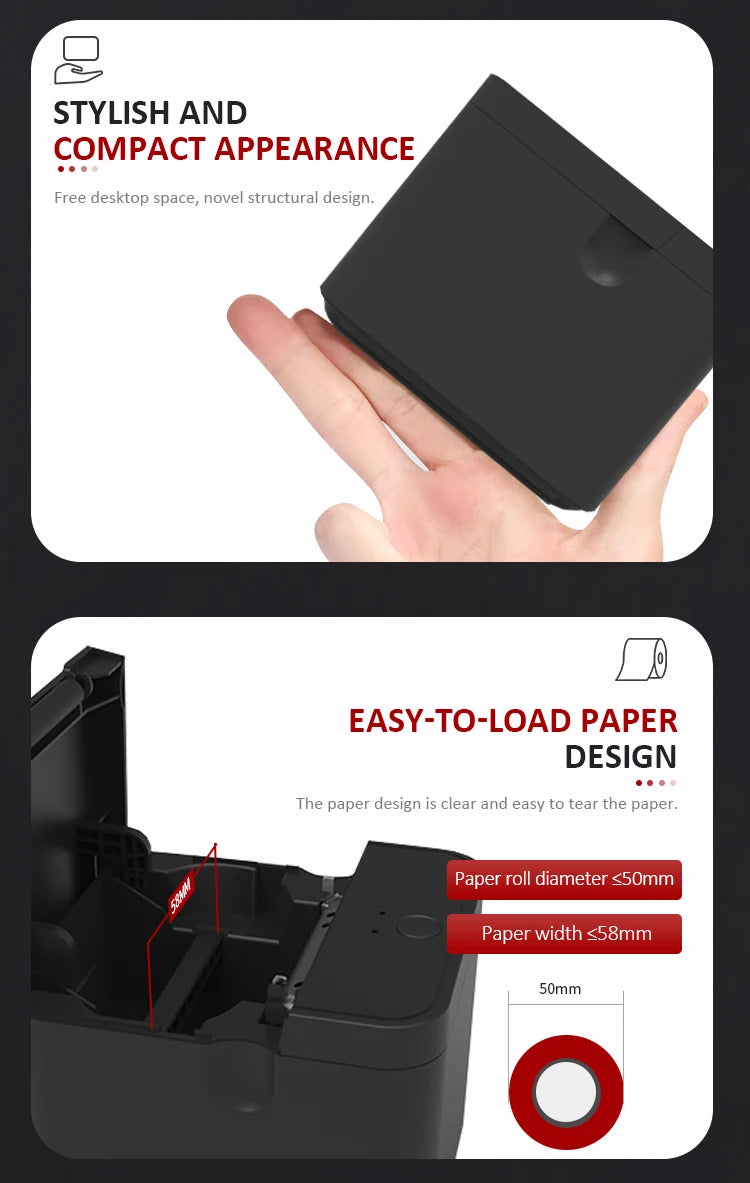 HZTZ 58mm Thermal Receipt Printer for Android iOS Windows system can be connected to cash registers Suitable for catering, super