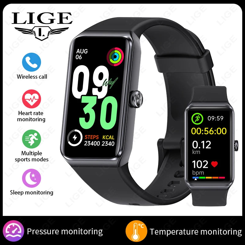 LIGE New 1.47” HD Smart Watch Women's Sports Fitness Bracelet Thermometer Health Monitor Waterproof Women Smartwatch for Xiaomi