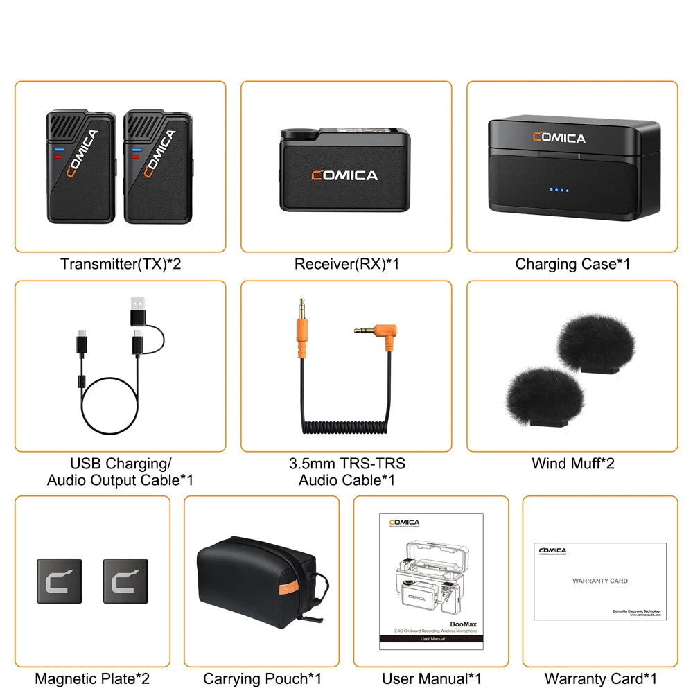 COMICA BooMax Dual-channel Wireless Lavalier Microphone AI Denoise 32-bit Float Internal Recording Cardioid/Omnidirectional Mic