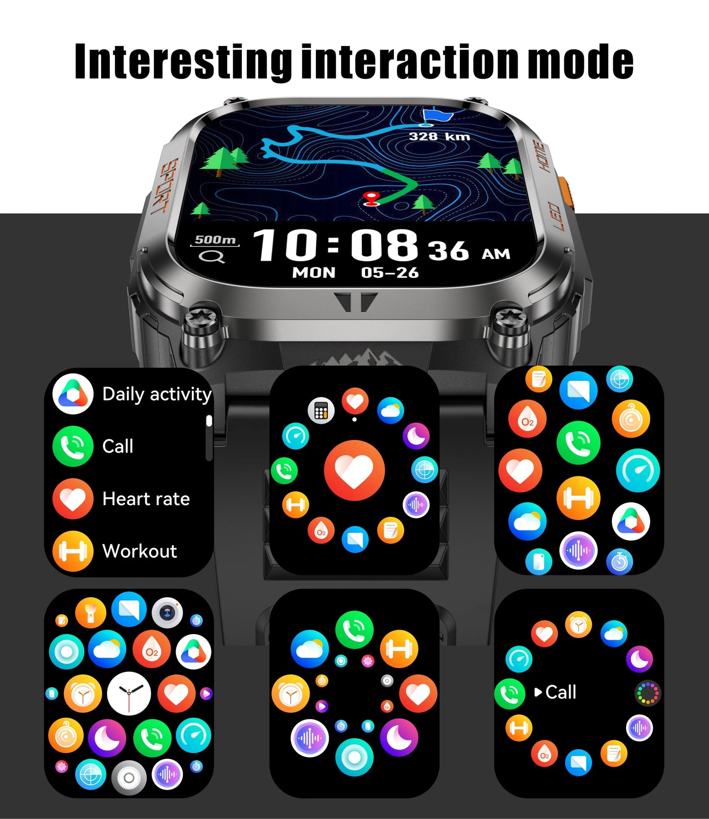 New GPS Tracking Smart Watch LED Flashlight 2.01inch HD Screen Compass BT Call Waterproof Sport Smartwatch For Android iOS