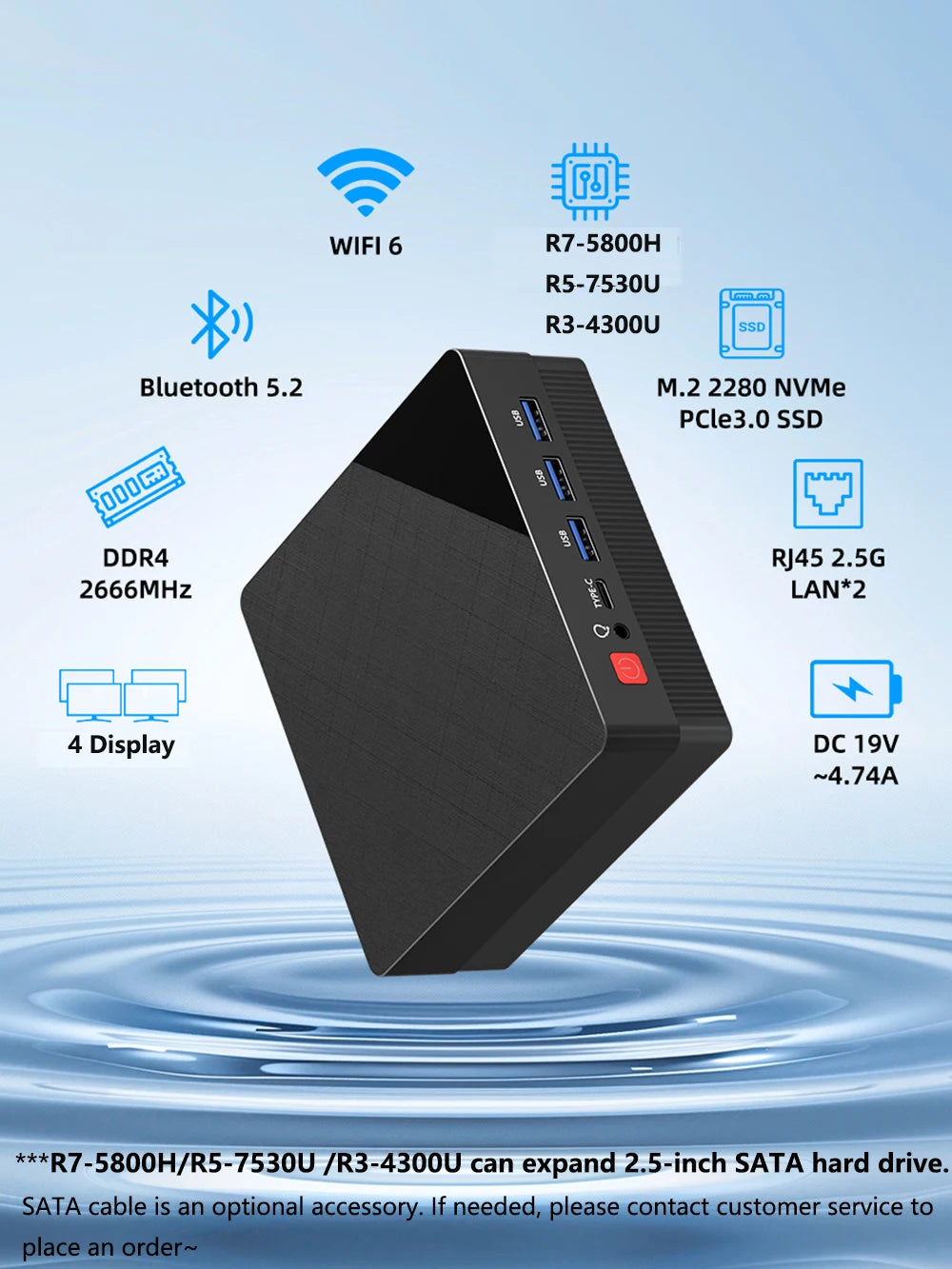 ZXIPC Mini PC Ryzen 7 5800H 6600H 7735HS 4500U DDR4 16GB 512GB Nvme SSD WIFI6 BT5.2 Desktop MINI PC Gamer Computer Four Display