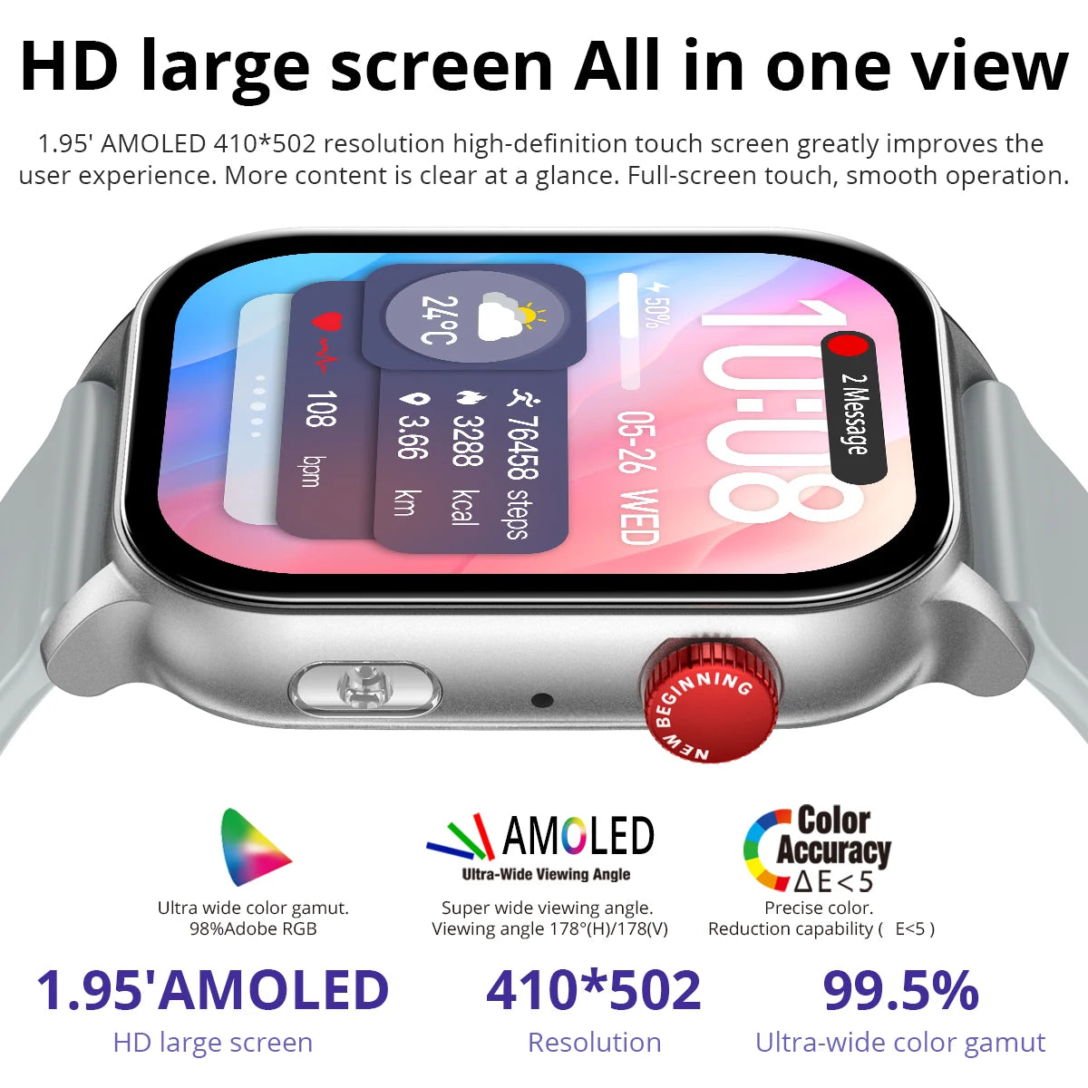 COLMI P78 AMOLED Smartwatch 1.95'' Display with Flashlight & Voice Calling 100+ Sports Mode Health Monitor Men Women Smart Watch