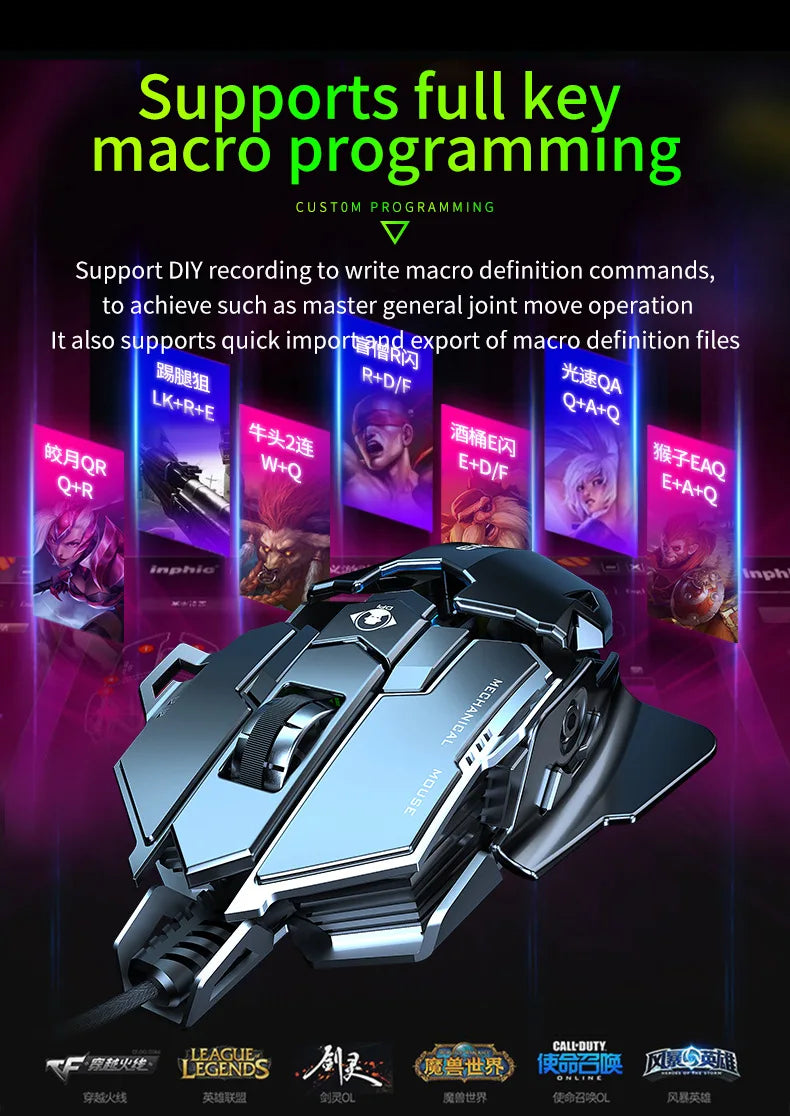 MK500 RGB Backlight Wired Mechanical Mouse 12800DPI Adjustable Macro Programming E-Sport Ergonomic Gaming Mouse For PC Laptop