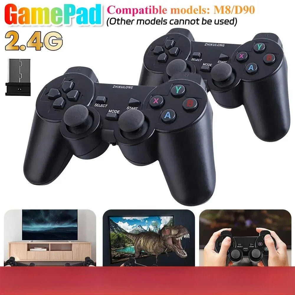 2.4GHz Wireless Gamepad Twin Pack - No Delay Dual Shock Controllers for M8/D90 Game Stick, PC, Android TV Box with Battery Power