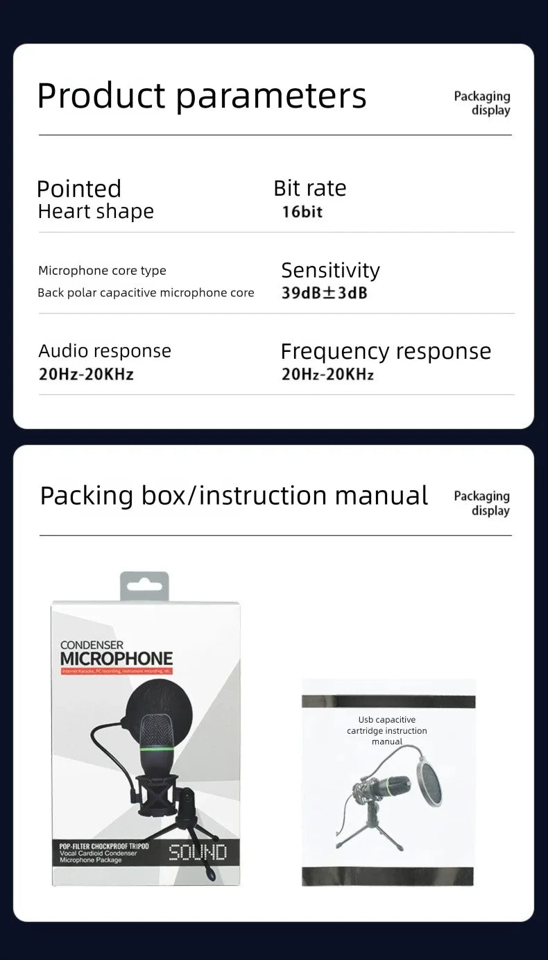 3.5MM/USB Condenser Microphones Professional Microphone Karaoke System Gaming Singing Recording Micro Mic for Computer Laptop