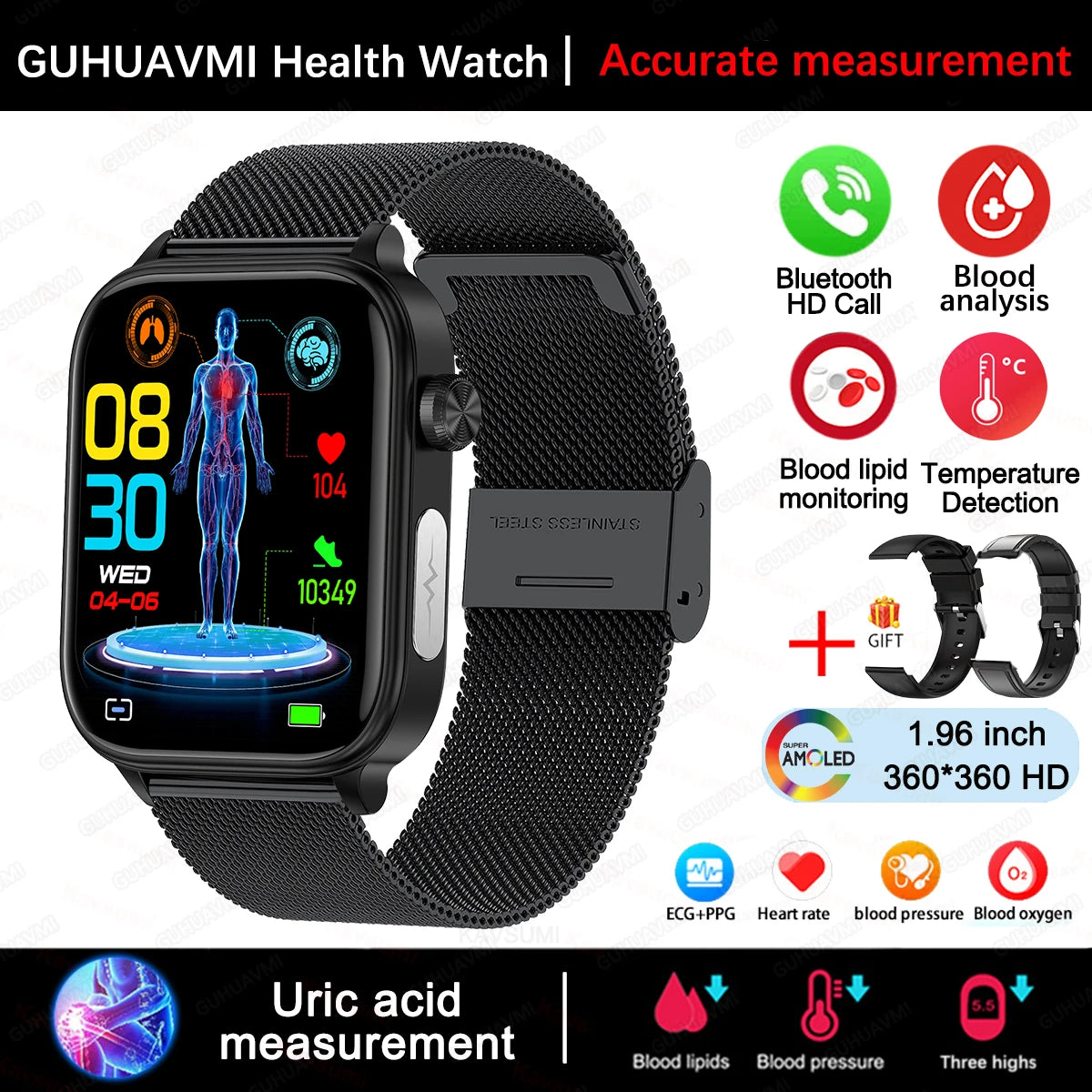 2025 New For XIAOMI ECG+PPG Blood Fat Uric Acid Health Smartwatch Men Women Heart Rate Blood Pressure Bluetooth Call Smart Watch