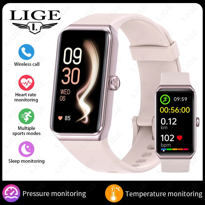 LIGE New 1.47” HD Smart Watch Women's Sports Fitness Bracelet Thermometer Health Monitor Waterproof Women Smartwatch for Xiaomi