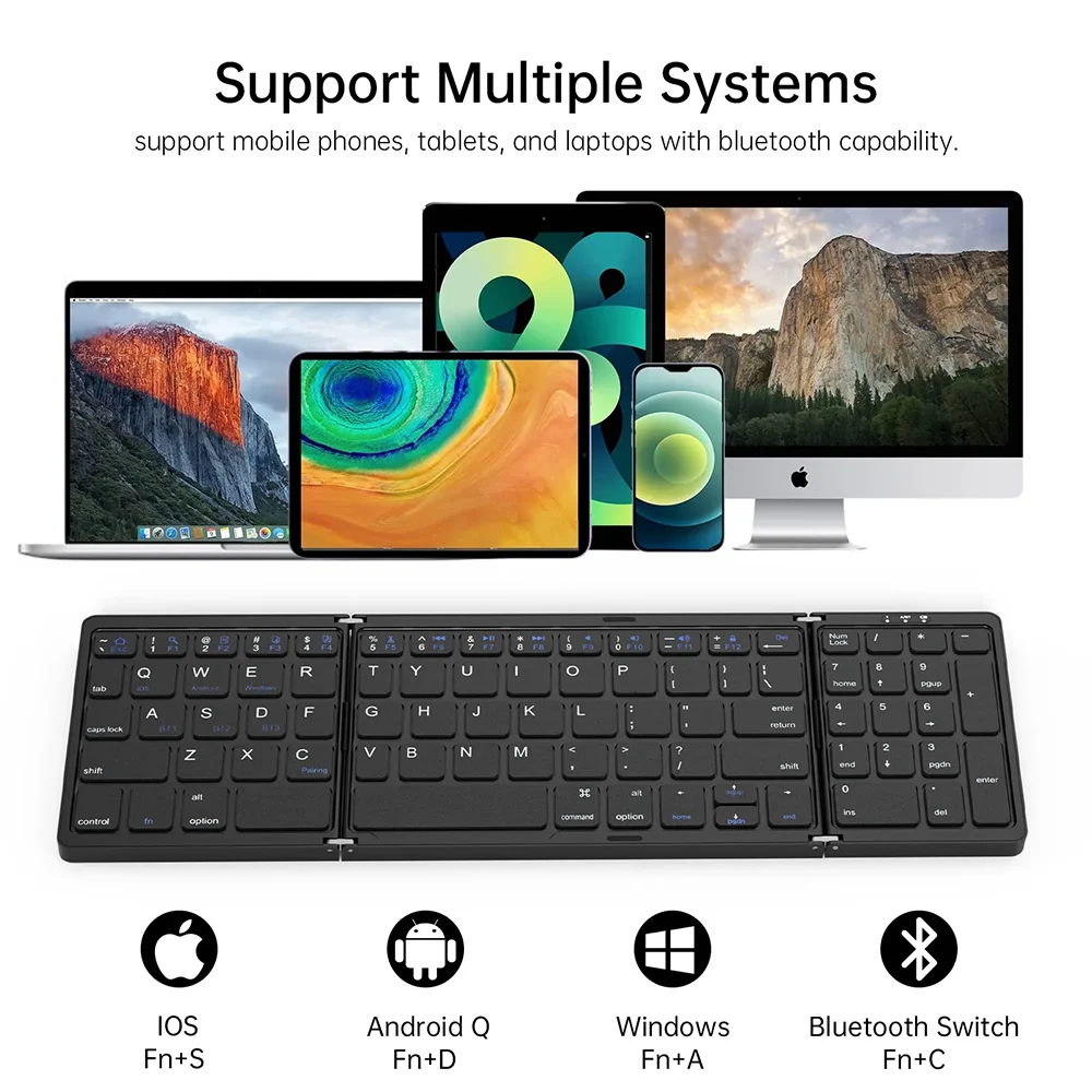 Wireless Folding Keyboard Bluetooth Keyboard with Numeric Keypad For Windows Android IOS Phone Travel Computer Mini keyboard