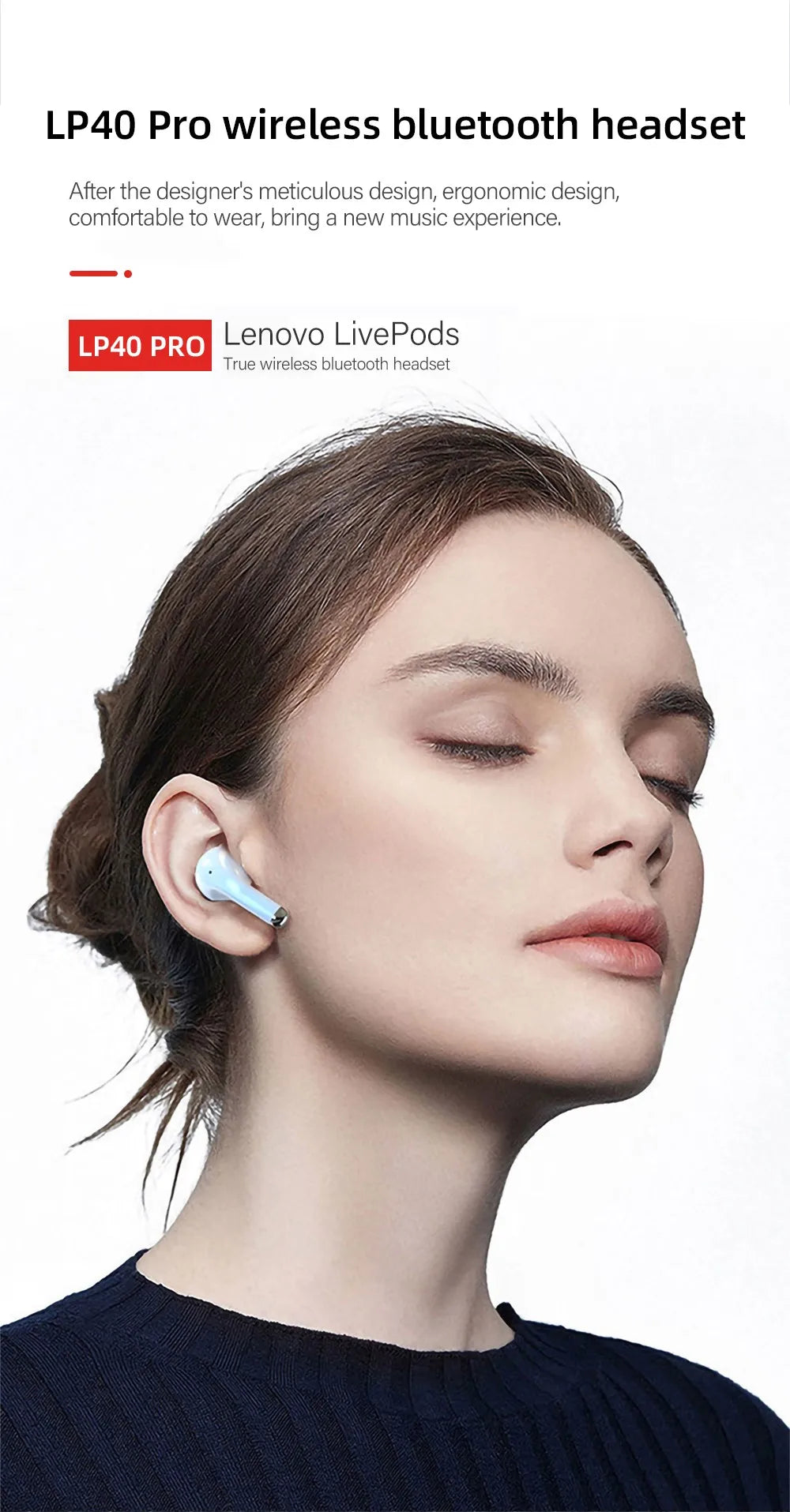 Lenovo LP40 Pro TWS Bluetooth 5.1 Quick Connect Earphones Ergonomic Design Headphones Powerful Transmission Speed Headset
