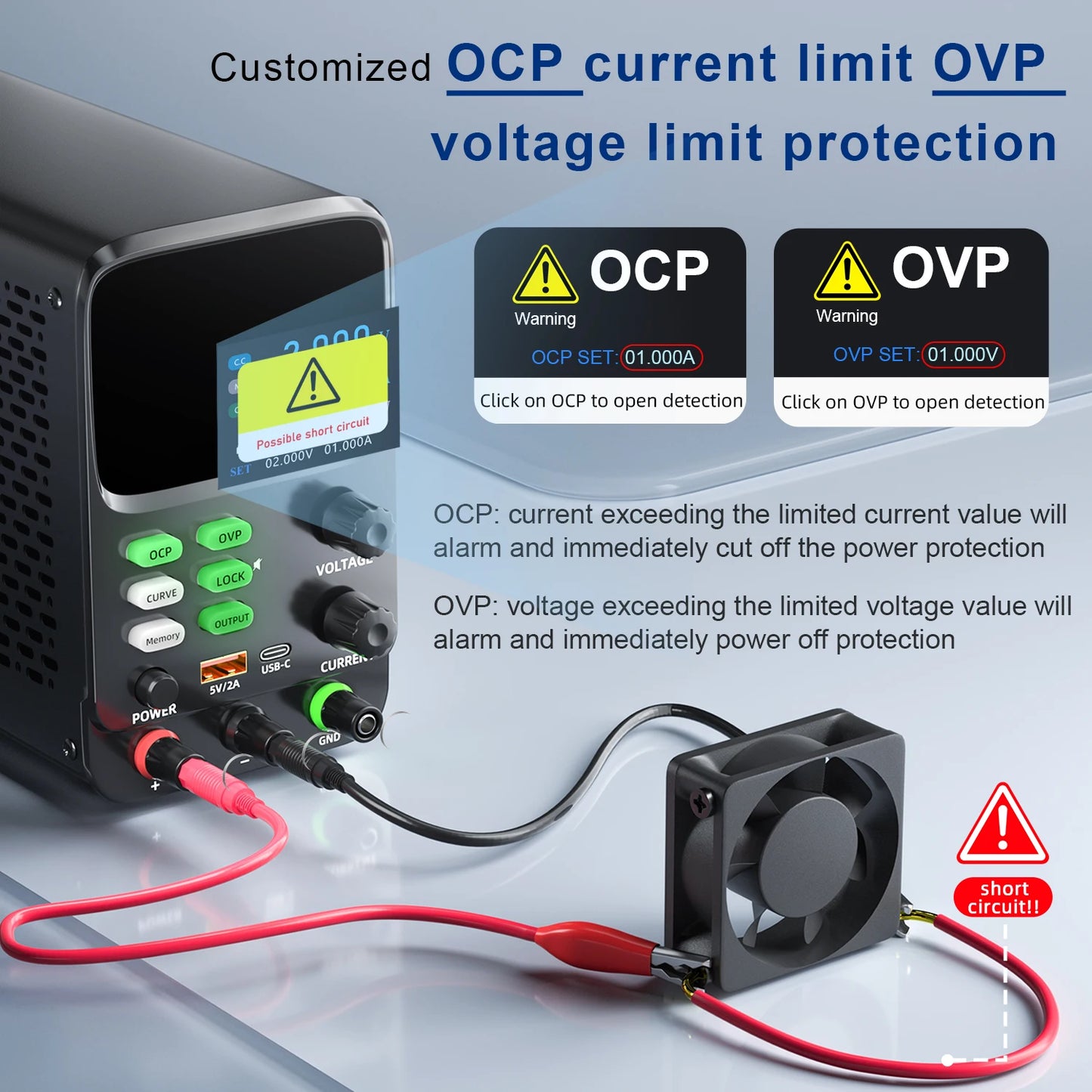 KUAIQU 5 Digits Programmable Adjustable Power Supply 30V 10A,Battery Simulation Tester,Real time Curve Display Voltage Current