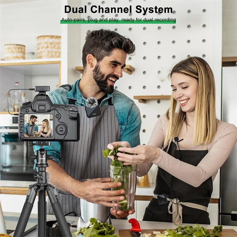 2IN1 Wireless Lavalier Microphone for Camera/iPhone/Android Broadcast Microphone for Video Recording Podcast Noise Reduction mic