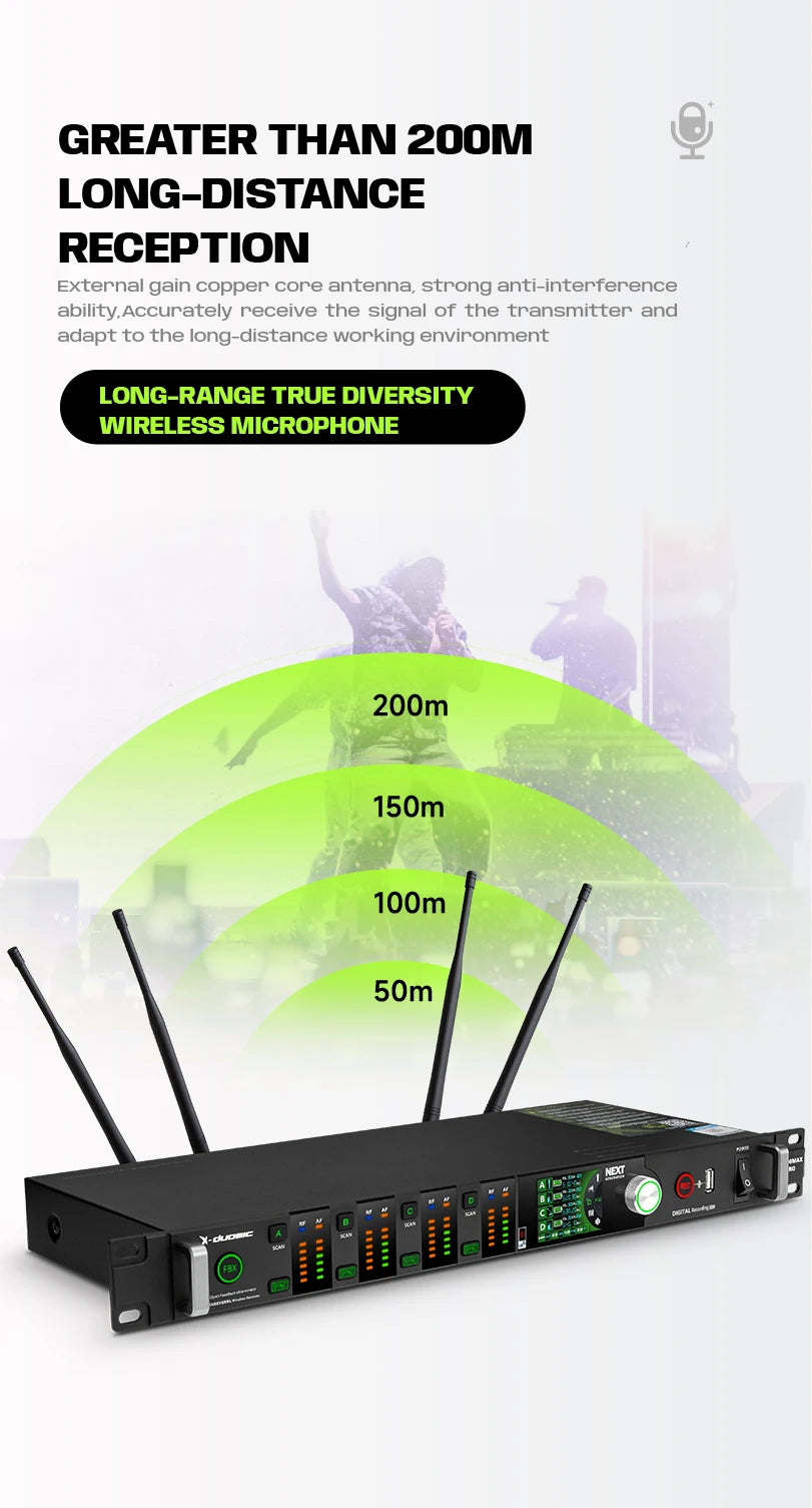 X-DUOMIC M300PRO true diversity one to four wireless microphone professional stage performance balanced reverb anti-howling