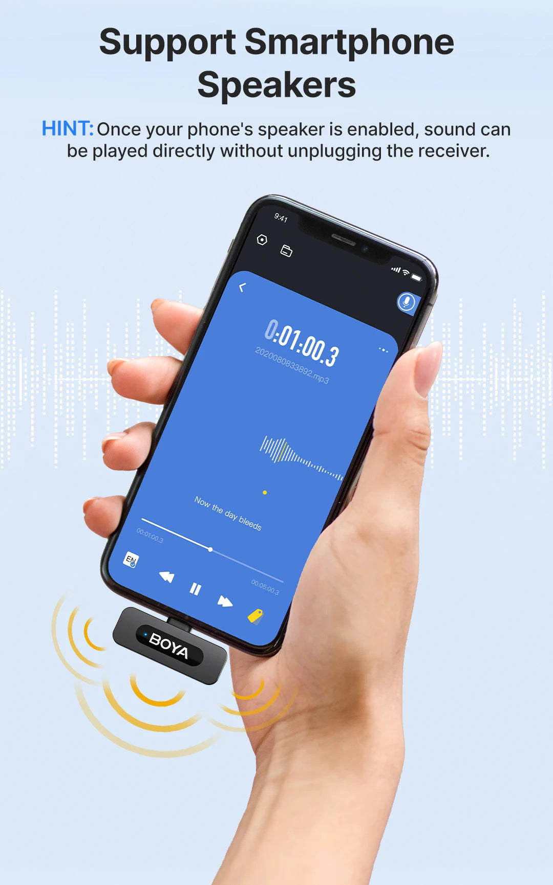 BOYA BY-V3 Wireless Lavalier Lapel Mirophone Noise-cancelling Rechargeable Mic for iPhone Android Camera Live Streaming Vlogging