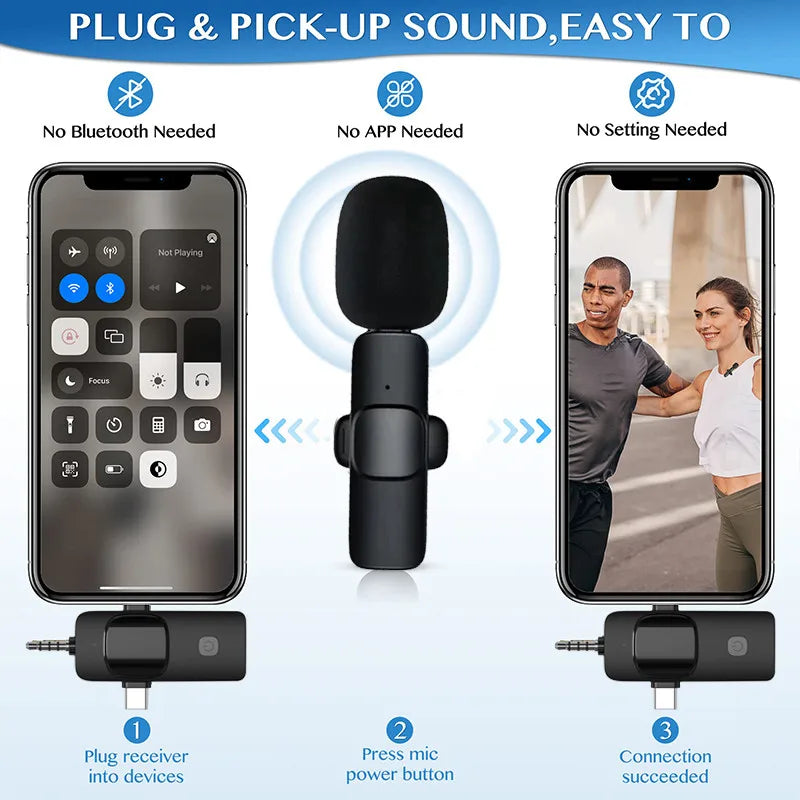 3 In 1 Wireless Lavalier Microphone for Android 3.5mm for radio Live Recording Noise Reduction Professional Mini Microph