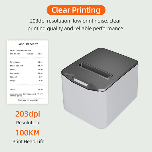 USB Receipt Printer Efficient 220mm/s Wall Hanging Wireless Thermal Printer for Grocery Stores