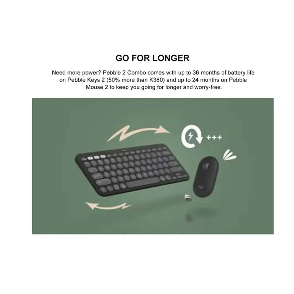 Logitech PEBBLE 2 COMBO Wireless Keyboard Mouse Combos Set Home Office Quiet Mouse Keyboard For Windows Pad Android IOS