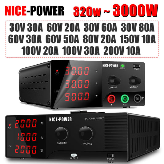 NICE-POWER 1200W 3000W DC Adjustable Power Supply Lab Bench Source 30V 60V 100V 200V 300V10A 30A 60A 80A 100A Voltage Regulator
