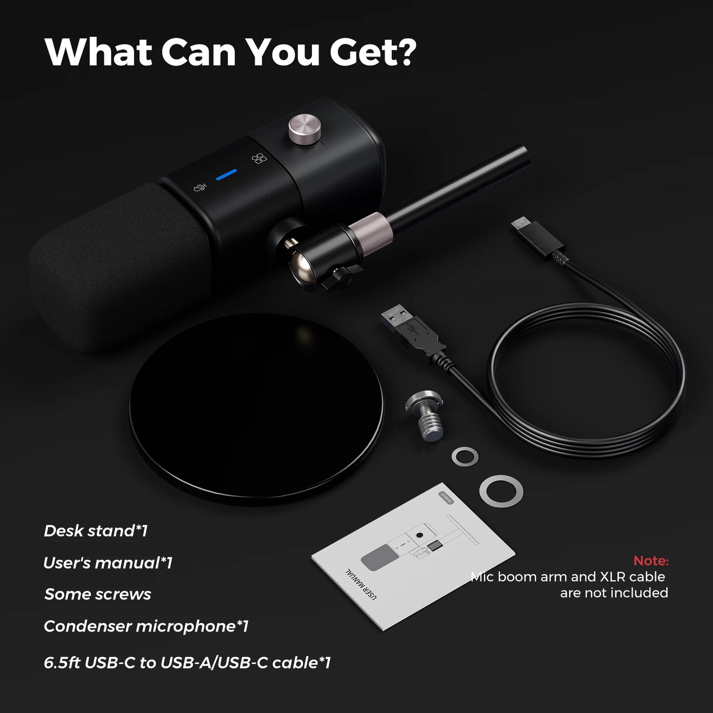 NearStream Condenser USB XLR Microphone Desktop Plug-and-Play Professional Mic pc for Gaming Streaming podcast studio Recording