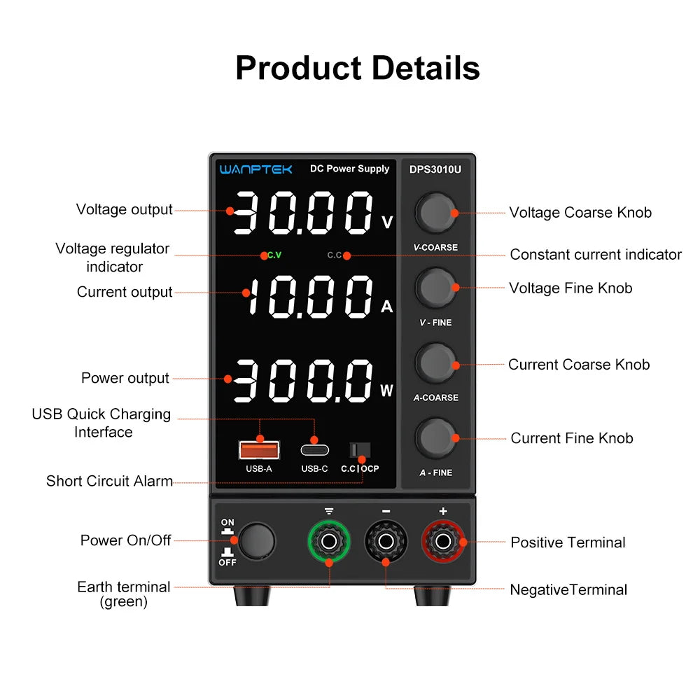 Wanptek DC Lab Power Supply 30V 60V 120V Adjustable Voltage Regulator Preset Voltage Current Dual Input Voltage 220V/110V