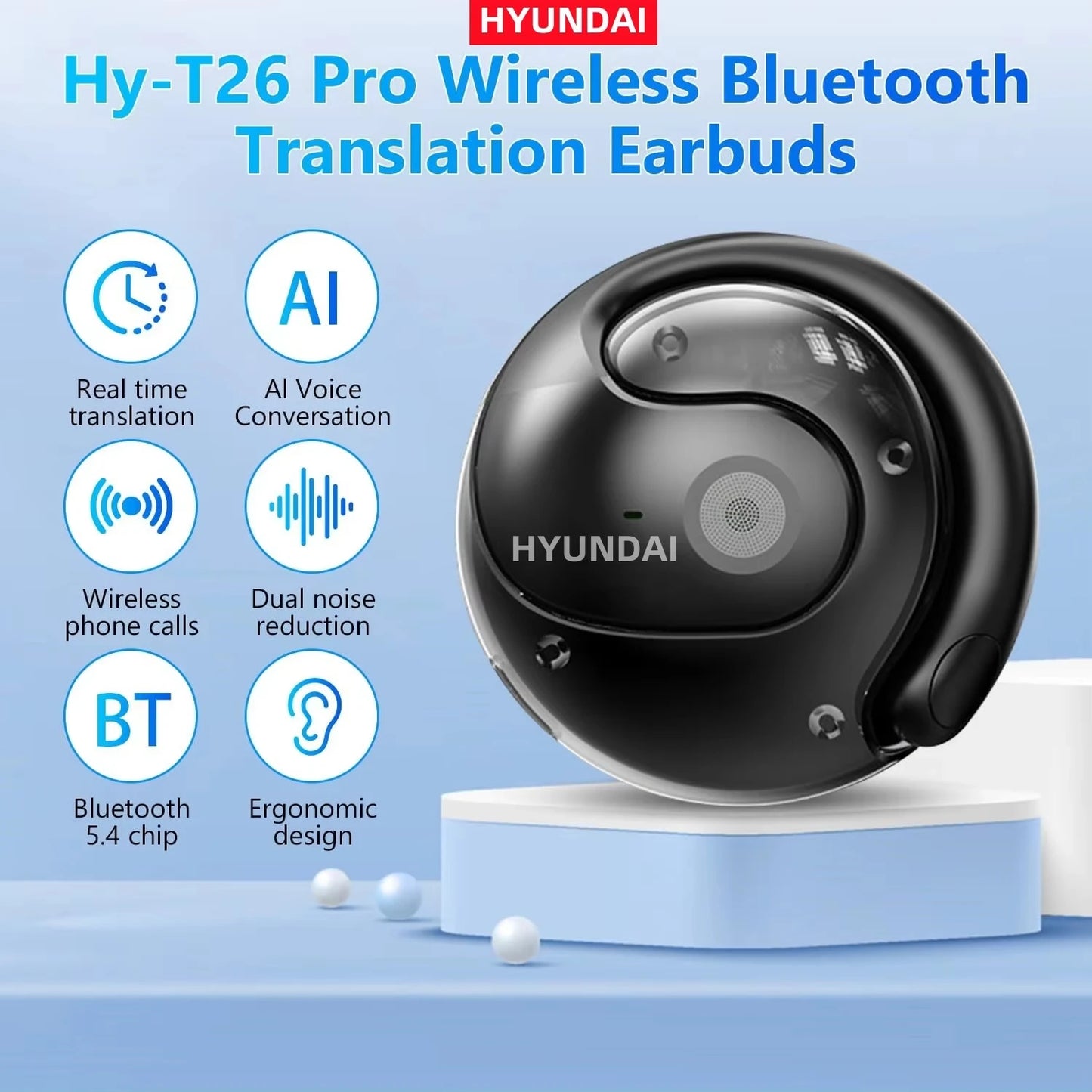 HYUNDAI HY-T26 PRO Wireless  BT Translator Earbuds 98% Accuracy AI Real Time Translation Earphones for Travel Business Learning