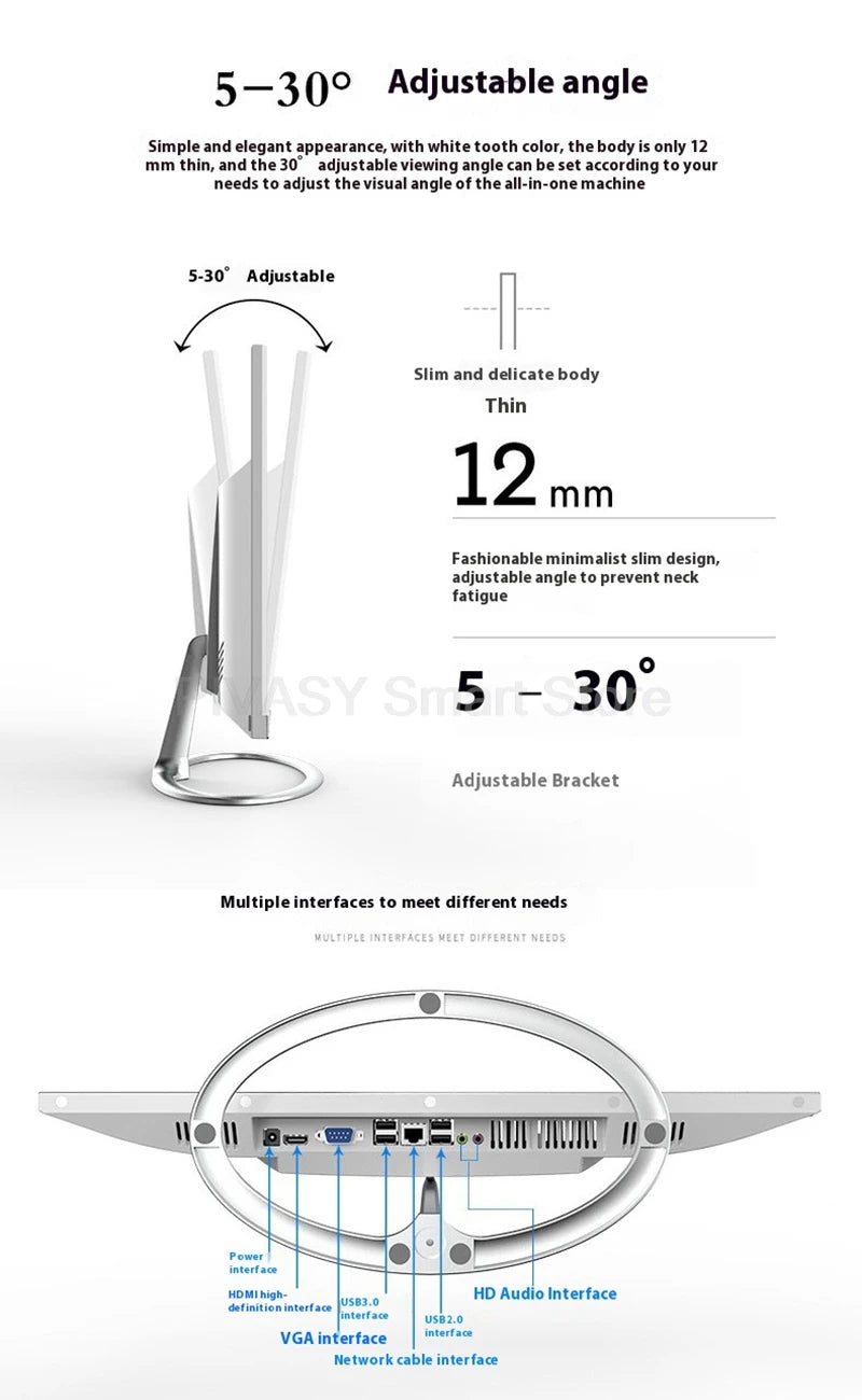 All-in-One Desktop PC SSD Quickly Boot 3mm Bezel Big Screen Ratio 1080P WiFi Multi-Tasking for Office Education Studio Business