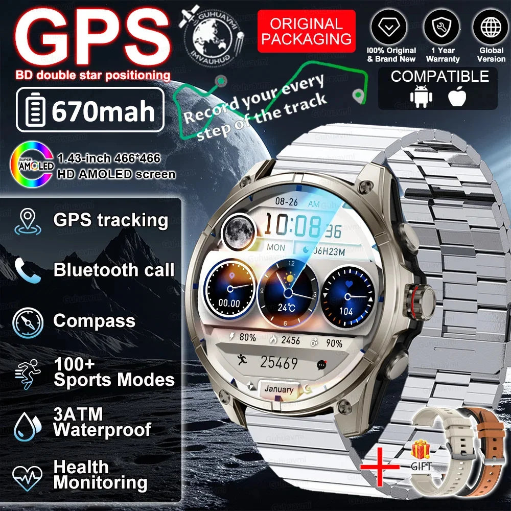 New GUHAUVMI GPS 670mAh Large Battery Durable Adult Smart Watch GPS Compass Altimeter Waterproof BT Call Sports Smartwatch Men