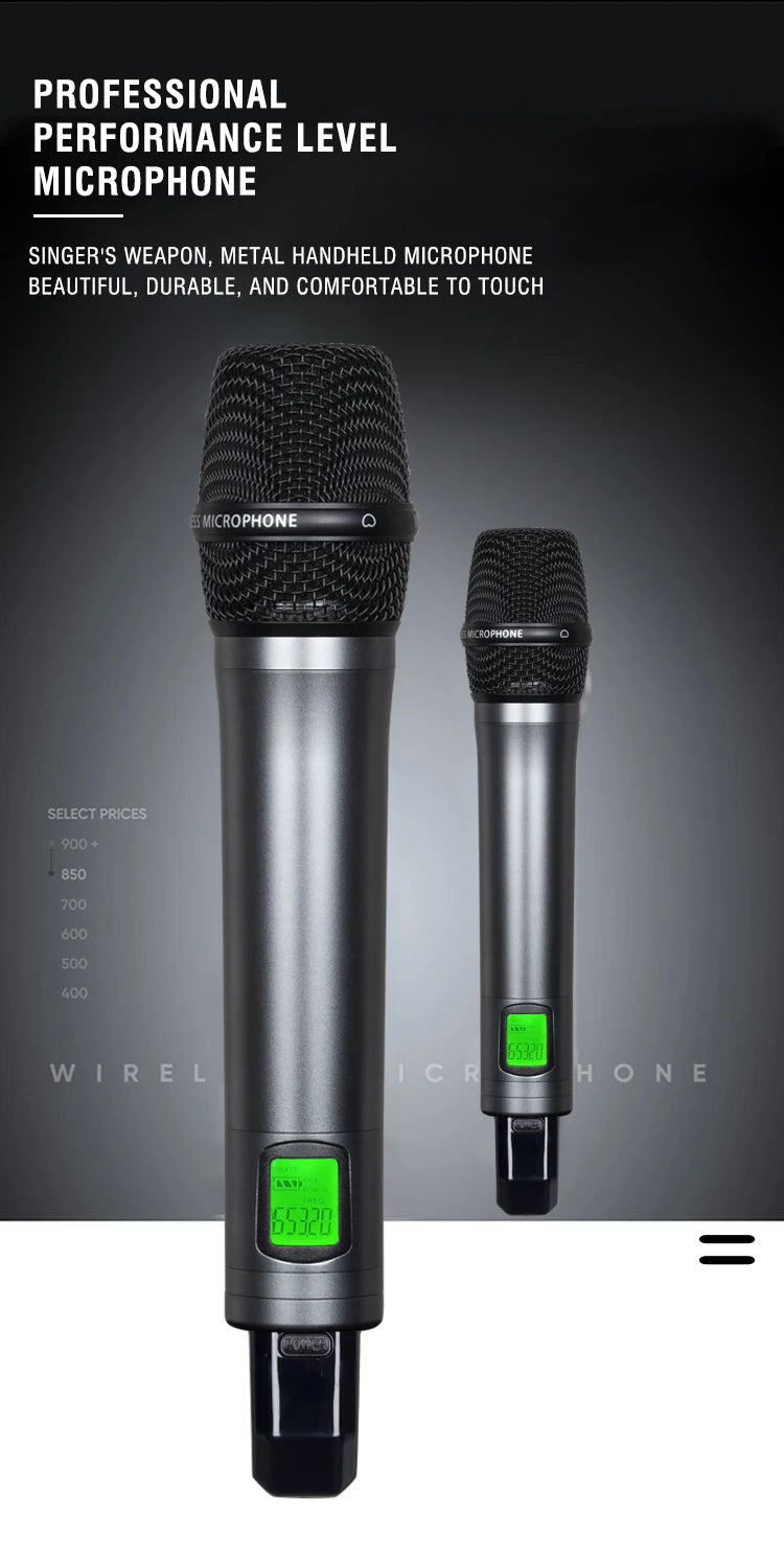 UHF Professional Wireless Microphone 2-channel Metal Handheld  Karaoke Singing Stage Wedding Performance Conference Microphone