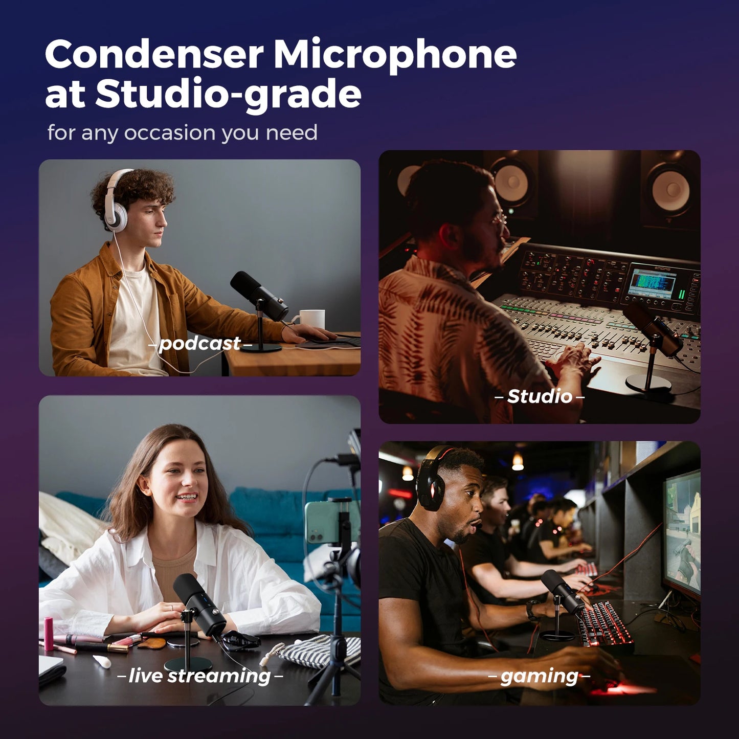 NearStream Condenser USB XLR Microphone Desktop Plug-and-Play Professional Mic pc for Gaming Streaming podcast studio Recording