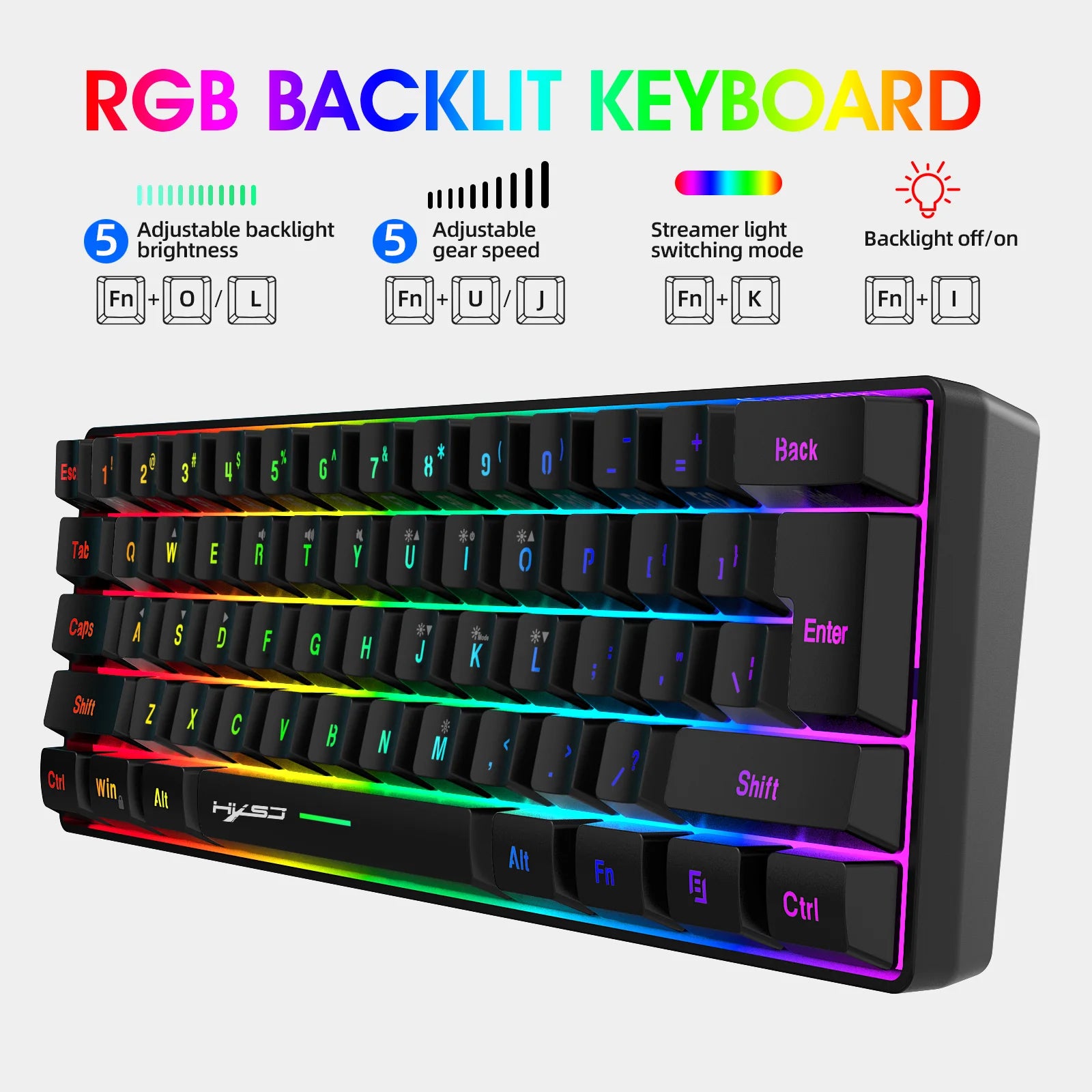 Hot sale 60% mini portable gaming keyboard and mouse combos wired keyboard ergonomic RGB backlit wireless mouse for laptop game