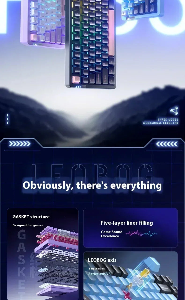 LEOBOG Hi86 Mechanical Keyboard Three-mode Aluminum Alloy Hot-Swap RGB Light Gasket Game Keyboard Customized Esports Accessories
