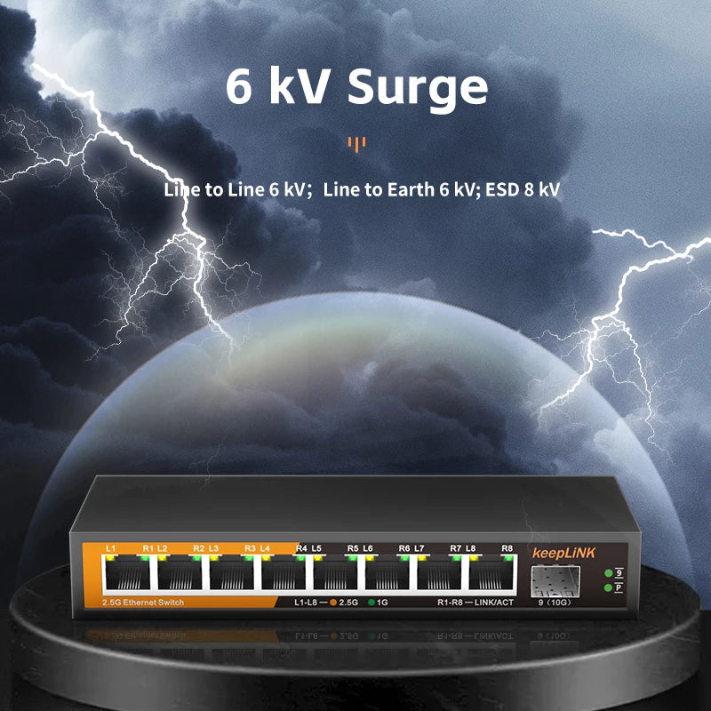 KeepLiNK 9-Port Multi-Gigabit Managed Ethernet Switch with 8-2.5Gb Ports and 1-10Gb SFP+ Uplink