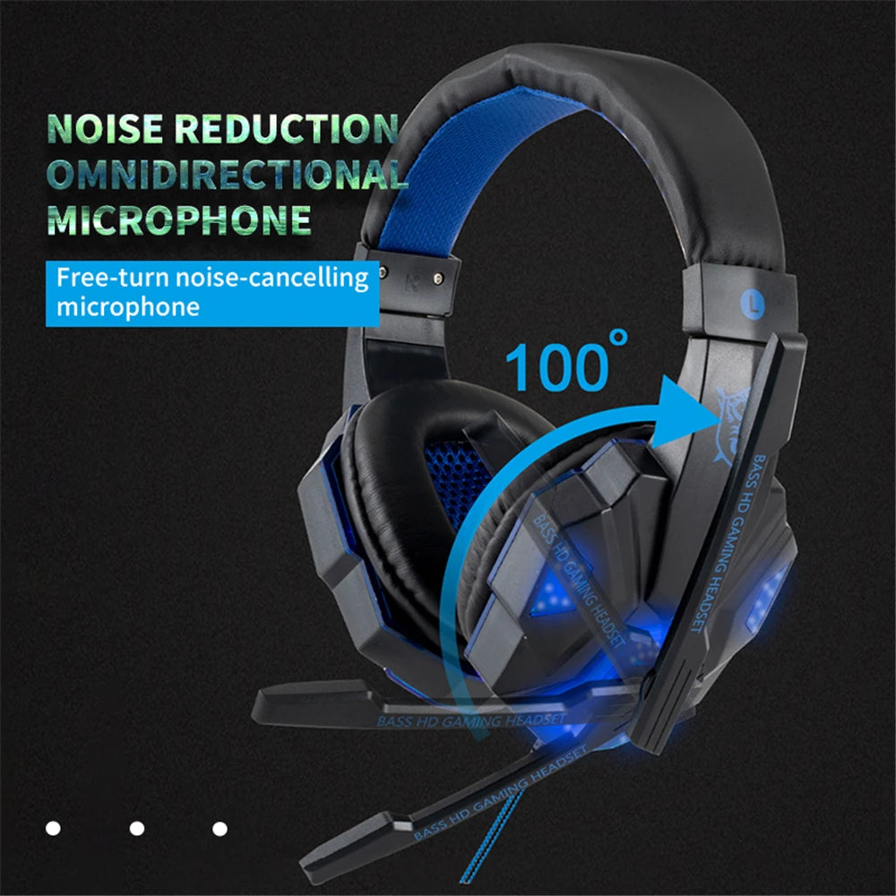 New Gaming Headphones Headset With LED Light Deep Bass Stereo Wired Gamer Earphone Mic for PS4 Xbox PC Laptop Phone One Switch