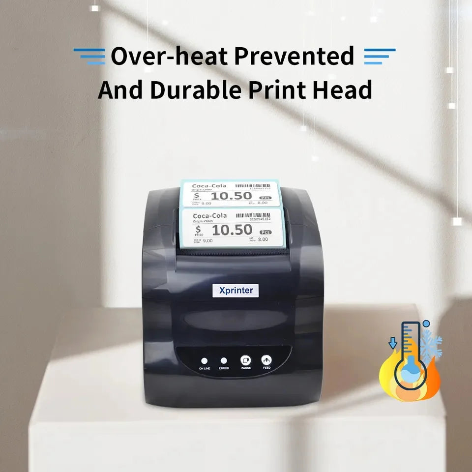 Xprinter 365B Thermal Label Printer Barcode Sticker Receipt Printer Support 20-80mm 2 In 1 Print Machine for Android iOS Windows