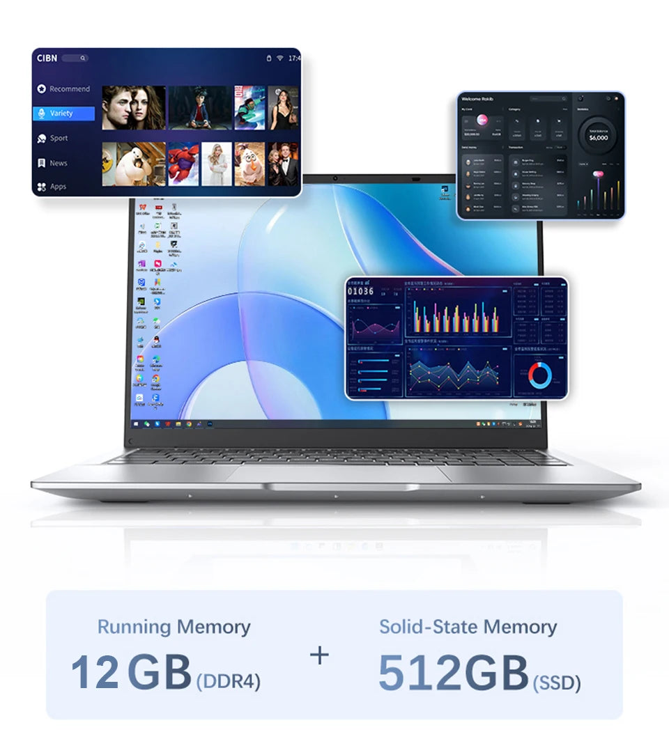 Xiaman Laptop Computer Windows 11 Pro Intel Atom A3950 Quad-Core 2025 Notebook PC 12GB RAM 1TB 2TB SSD 1920*1080 Office Computer